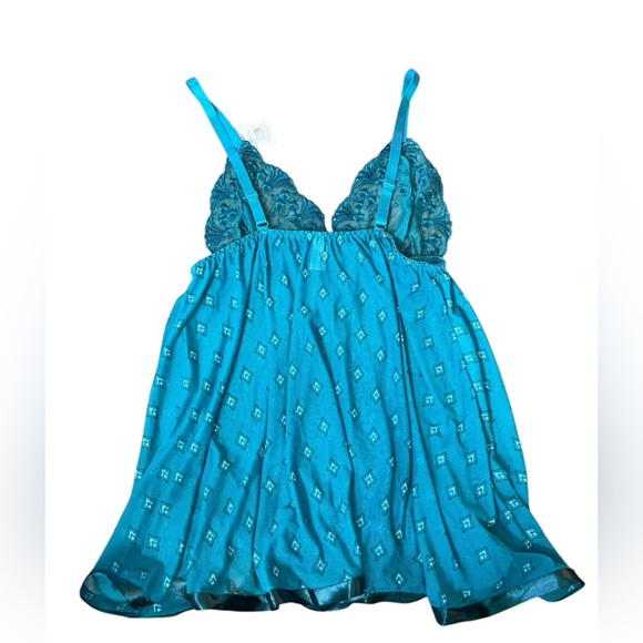 NOS Spree Intimates Plus Size Teal Sheer Sequin Lace Lingerie Mini Slip Dress - Picture 3 of 5